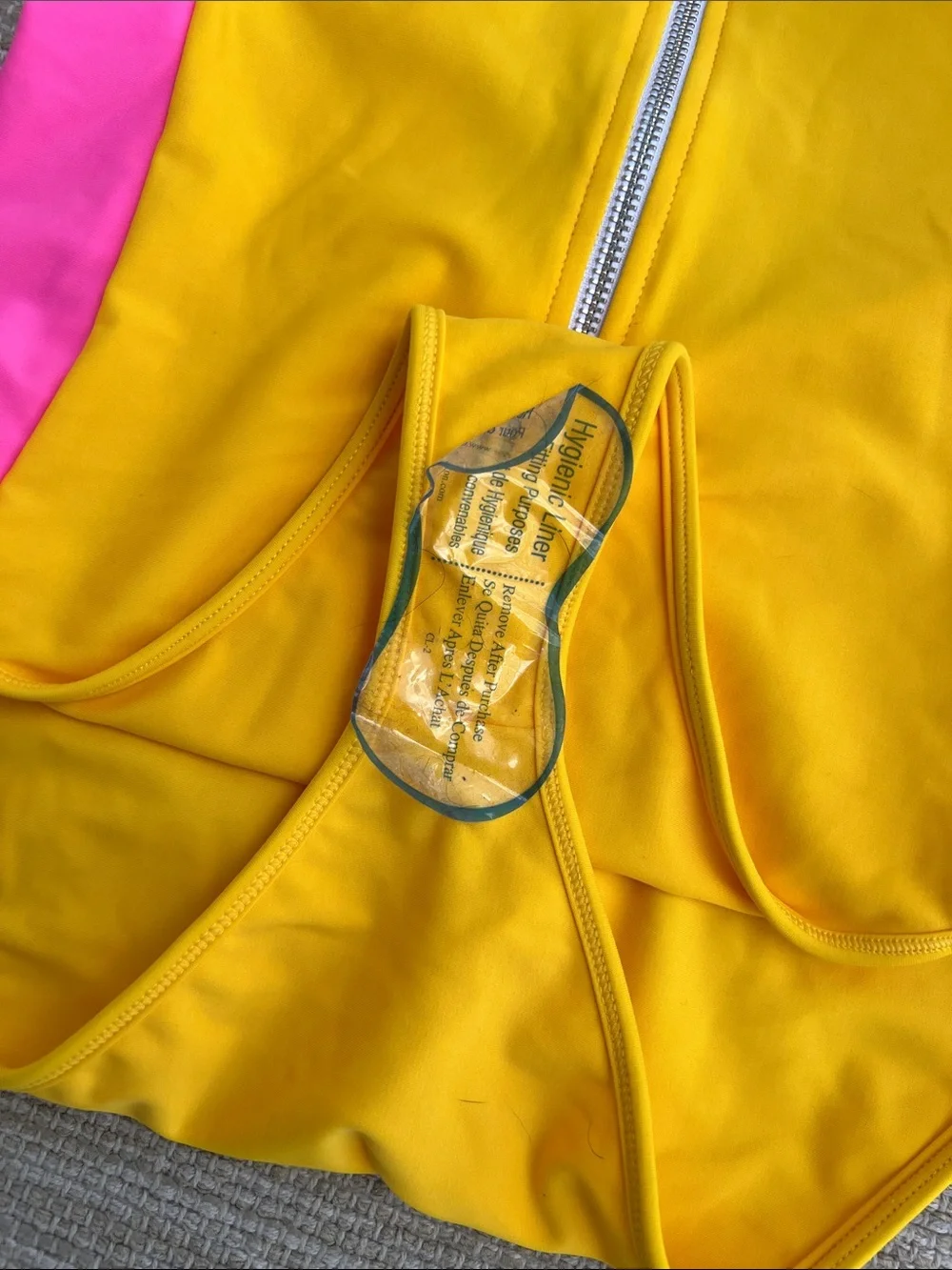 Lovers + Friends One Piece Swimsuit Sporty Color block Half Zip Yellow Pink M